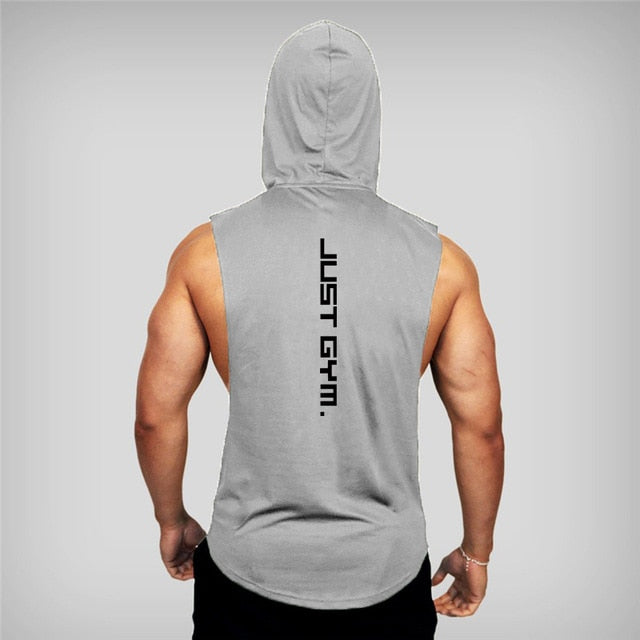 Mens Cotton Sleeveless Gym Hooded Fitness Bodybuilding Tank Top