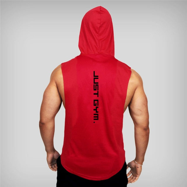 Mens Cotton Sleeveless Gym Hooded Fitness Bodybuilding Tank Top