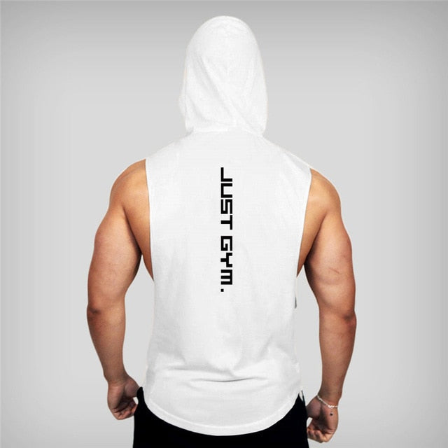 Mens Cotton Sleeveless Gym Hooded Fitness Bodybuilding Tank Top