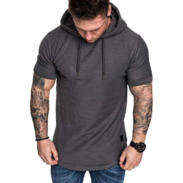 Mens Casual Short Sleeve Hooded Sweatshirt