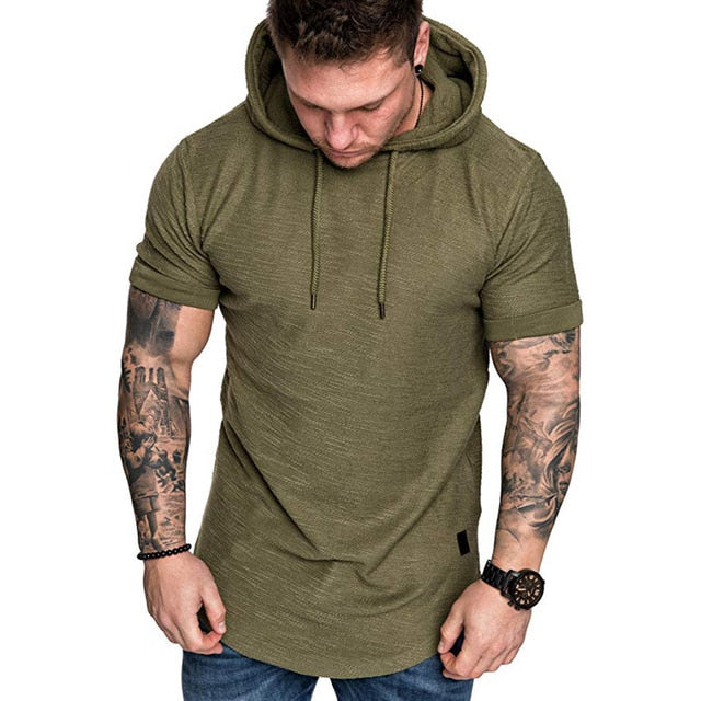 Mens Casual Short Sleeve Hooded Sweatshirt