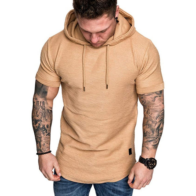 Mens Casual Short Sleeve Hooded Sweatshirt