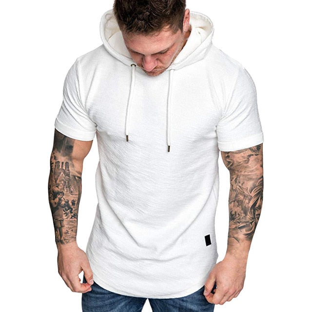 Mens Casual Short Sleeve Hooded Sweatshirt