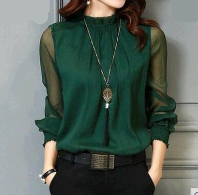 Womens Chiffon Long Sleeve Elegant Casual Top