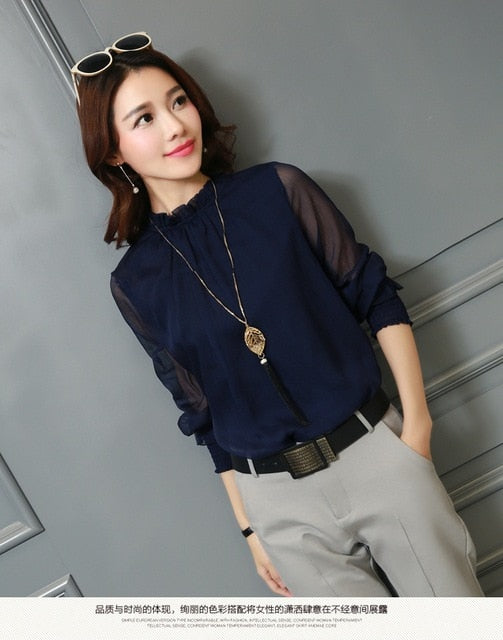 Womens Chiffon Long Sleeve Elegant Casual Top