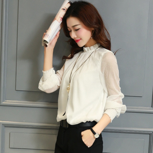 Womens Chiffon Long Sleeve Elegant Casual Top