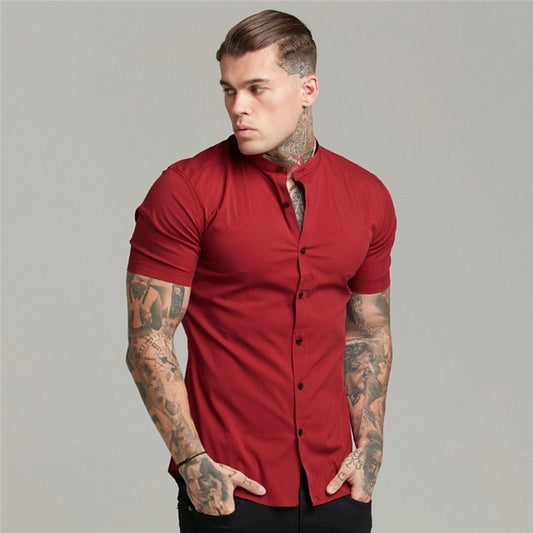 Mens Short Sleeve Solid Fitted Shirt