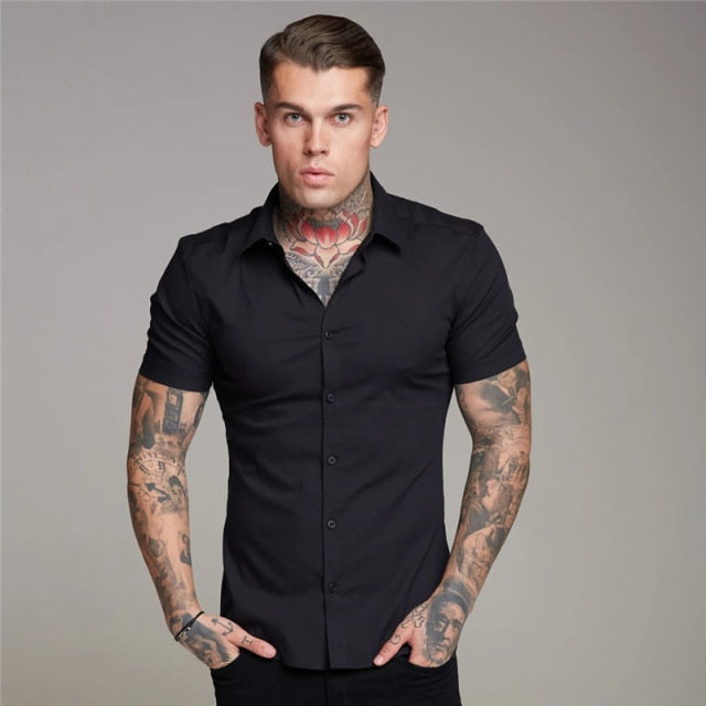 Mens Short Sleeve Solid Fitted Shirt