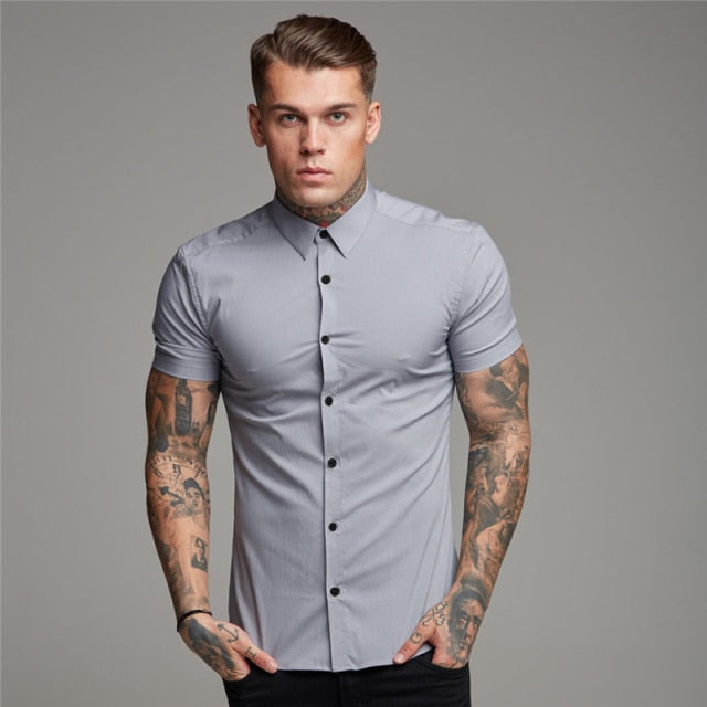 Mens Short Sleeve Solid Fitted Shirt