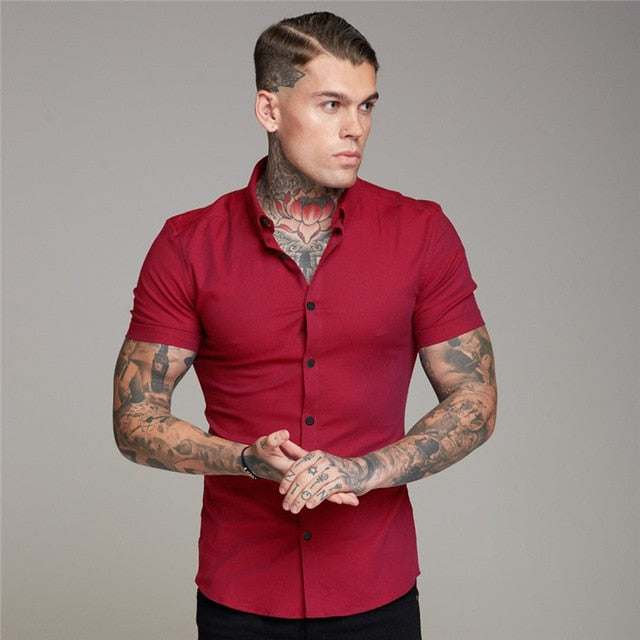 Mens Short Sleeve Solid Fitted Shirt