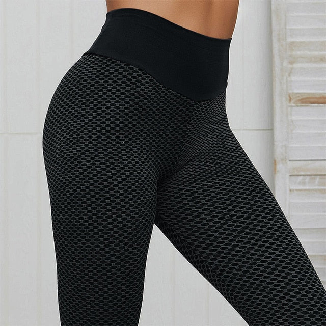 Womens Grid Yoga Seamless High Waist Breathable Gym Fitness Push Up Leggings