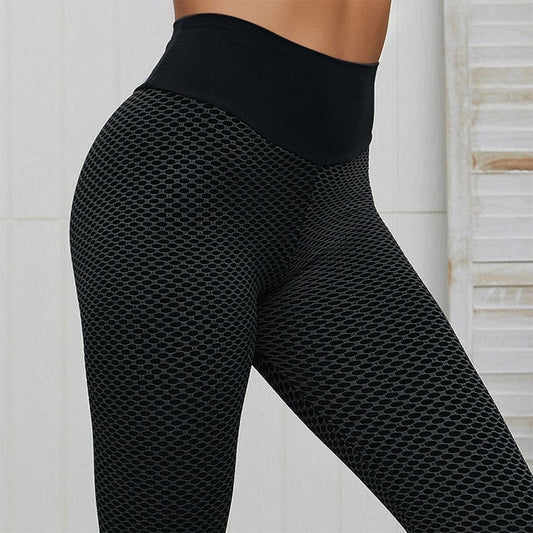 Womens Grid Yoga Seamless High Waist Breathable Gym Fitness Push Up Leggings