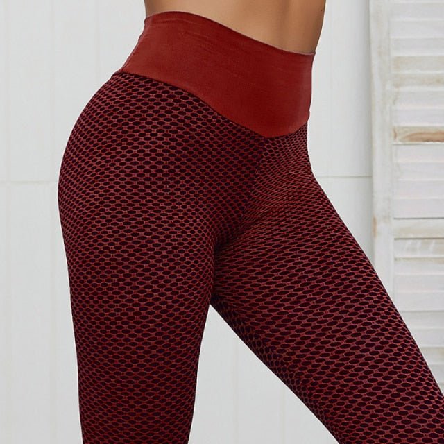 Womens Grid Yoga Seamless High Waist Breathable Gym Fitness Push Up Leggings