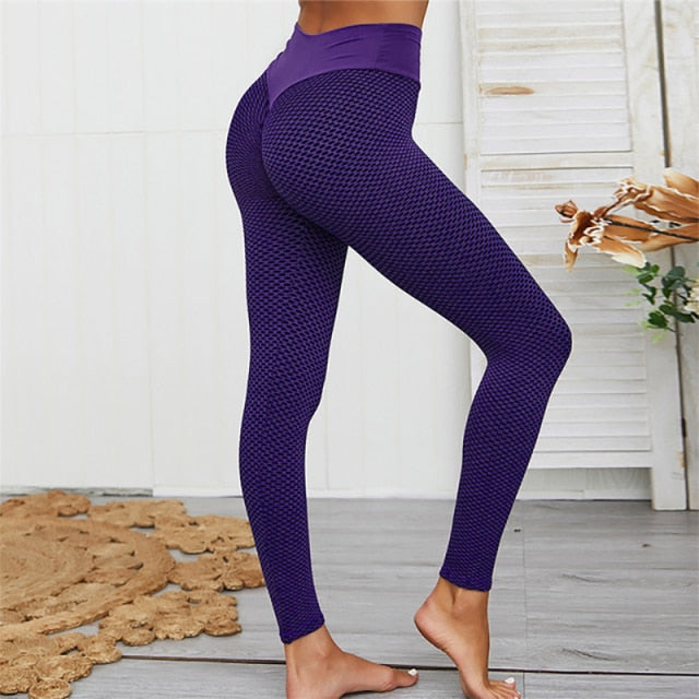 Womens Grid Yoga Seamless High Waist Breathable Gym Fitness Push Up Leggings