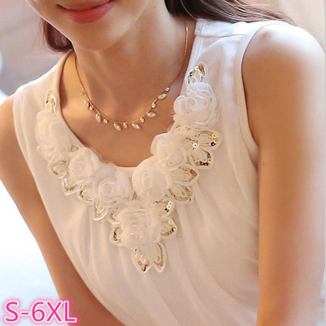 Womens Lace Elegant Sleeveless Crochet Casual Flower Top