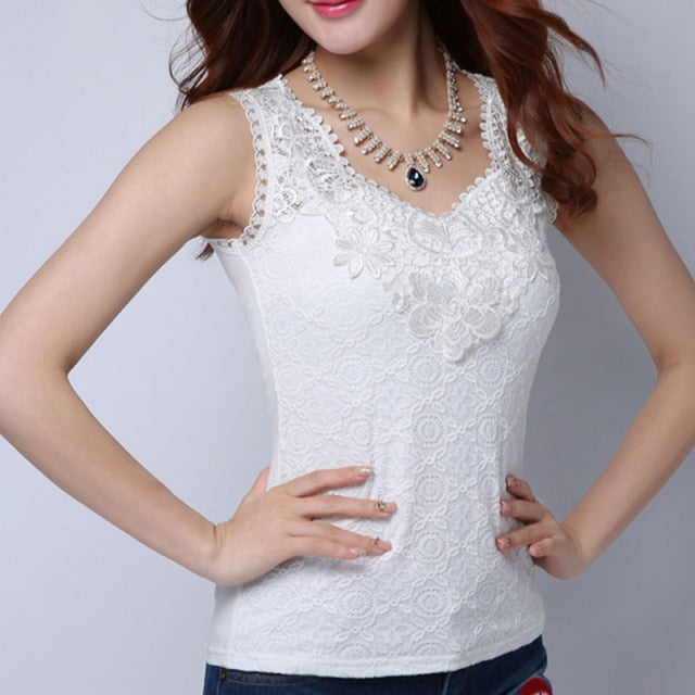 Womens Lace Elegant Sleeveless Crochet Casual Flower Top