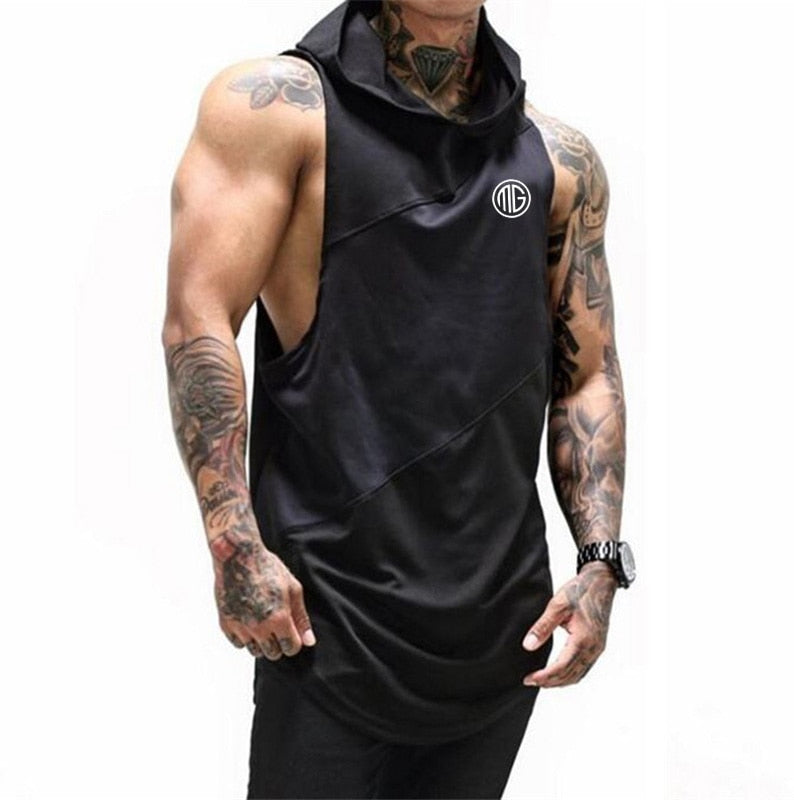 Mens Bodybuilding Stringer Hooded Gym Fitness Sleeveless Tank Top